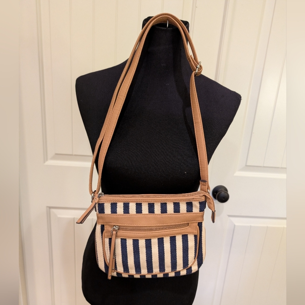 Rosetti Tan and Black Striped Crossbody Bag